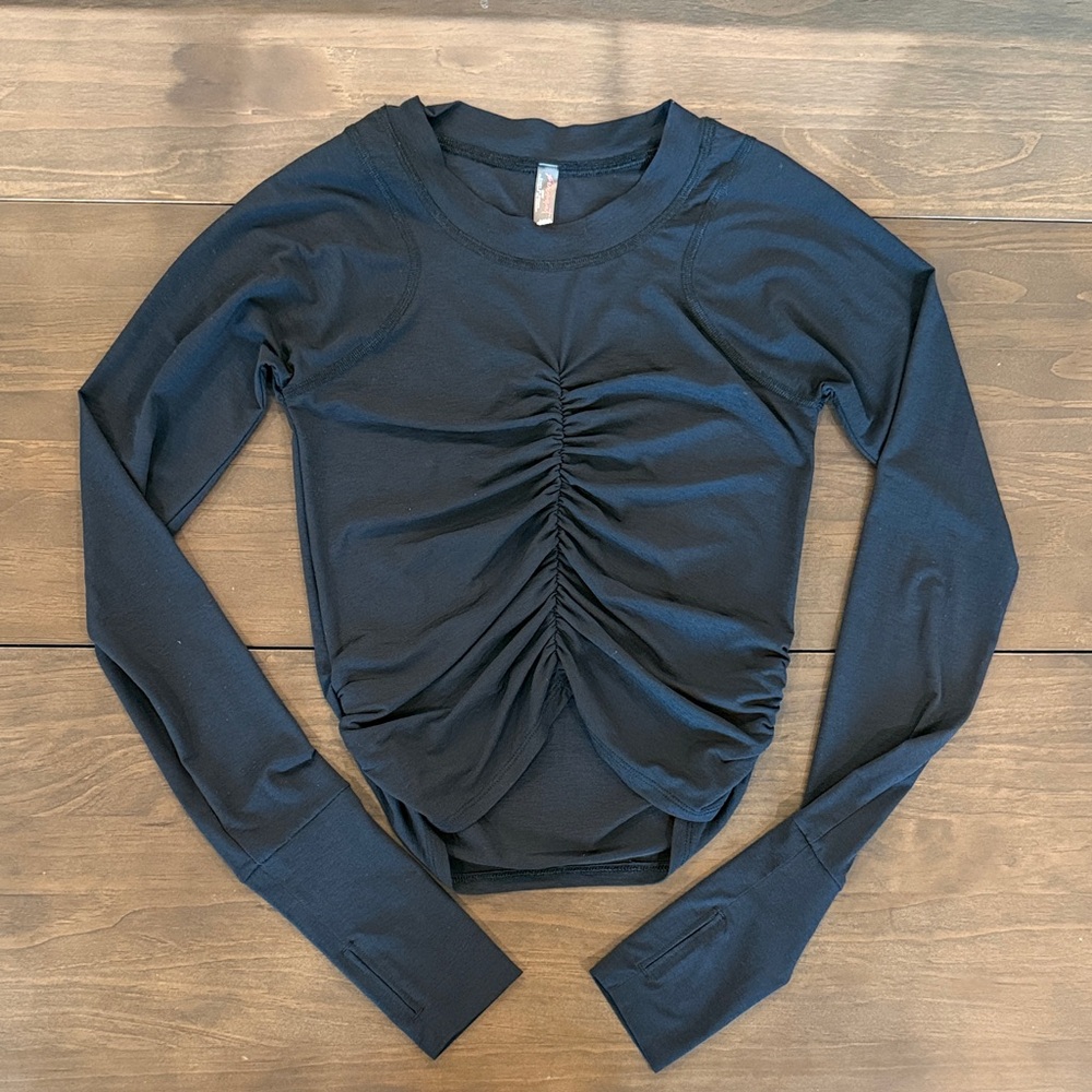 FP Movement by Free People Black Ruched Long Sleeve Top